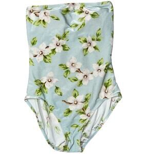 Vintage90s Jones New York Strapless Floral Swim Suit Aqua Green Size 12
